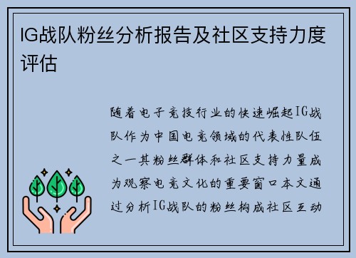 IG战队粉丝分析报告及社区支持力度评估