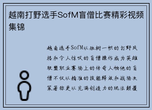 越南打野选手SofM盲僧比赛精彩视频集锦